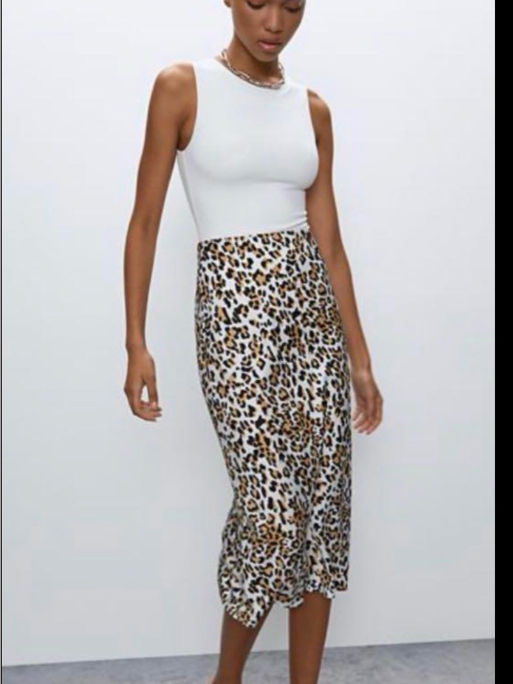 Aritzia Leopard-Print Midi Skirt - White, Brown, Black